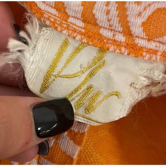 Vtg 70s PLW Womens Shift Dress M Medium Mini Orange Floral Knit Double Breasted - Picture 3 of 8